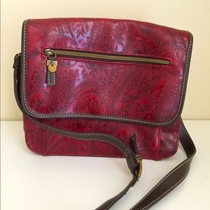 Relic tooled Faux leather Crossbody Bag Burgandy